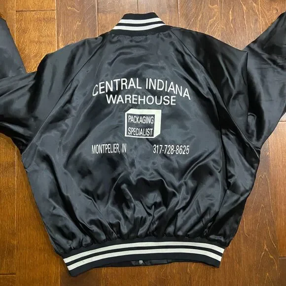 West Ark Vintage 70s 80s Central Indiana Warehouse Bomber Jacket Black Mens 2XL - Picture 5 of 10
